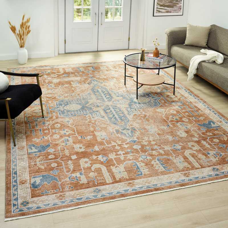 Tapis rouge en coton tissé à la machine Aldora Spice, Rectangle 9 pi 6 po x 13 pi 6 po