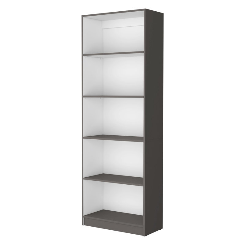 Bibliothèque élégante à 5 tablettes gris et blanc mat - Rangez vos essentiels dans l'espace de rangement optimisé