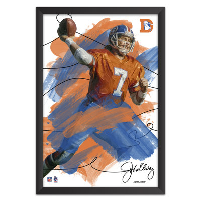 Sporticulture NFL Denver Broncos John Elway 07 Tableau encadré effet coup de pinceau, Affiche de légende du football américain, Décoration murale, 68,5 x 99 cm