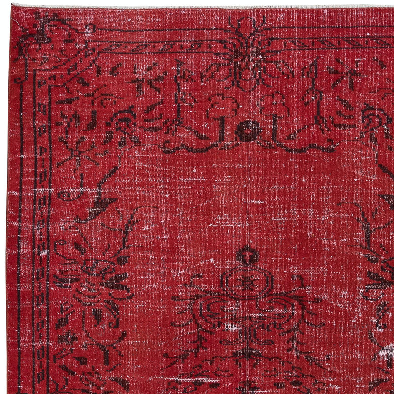 Tapis contemporain rouge en laine 5 pi x 8 pi noué à la main en Turquie