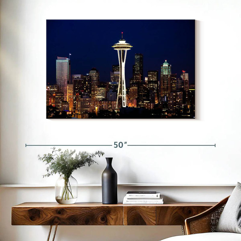 Paysage urbain de nuit Ravi Seattle, H 26 po x l 39 po