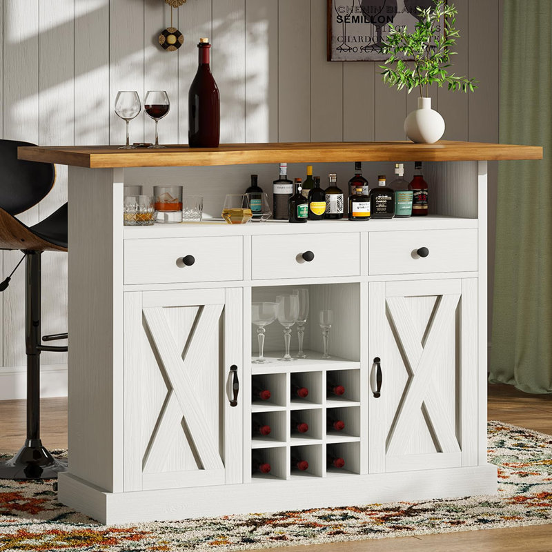 Abrianna 52" Bar Cabinet, Walnut/White