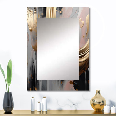 Abstract Golden and pink infinity rivers II - Liquid Ink Decorative Wall Mirror, Gold Large Mirror, Printed Metal Art