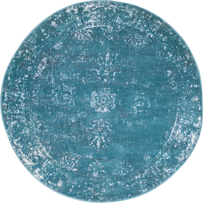 Tapis floral turquoise Brandt, Rond 5 pi 3 po x 5 pi 3 po