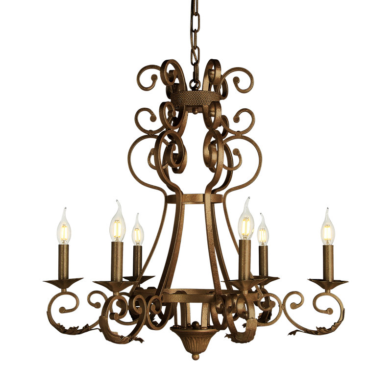 Lustre empire 6 lumières Arizona, H 34 po x l 34 po x P 34 po, Laiton bronzé