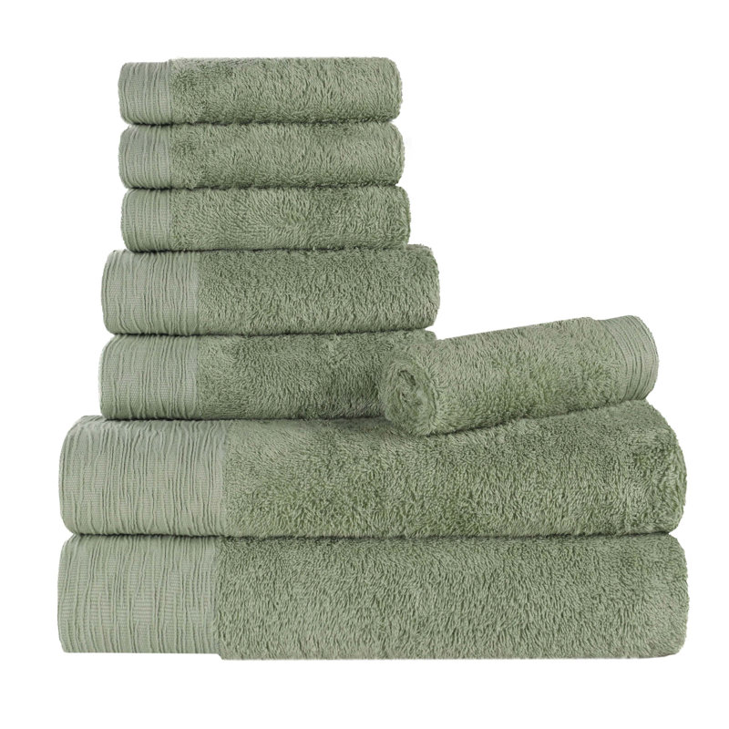 Ensemble de serviettes en rayonne de bambou et en coton mélangé hypoallergénique, Vert, Ensemble de serviettes 8 pièces
