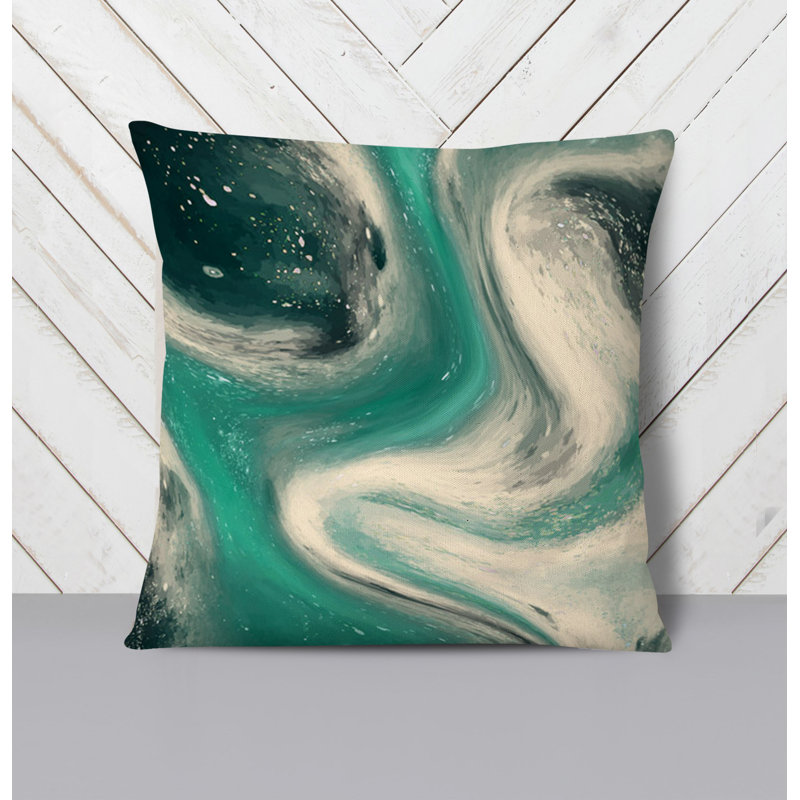 Throw Pillow With Insert, 16"H x 16"W, Green/Beige Abstract 1