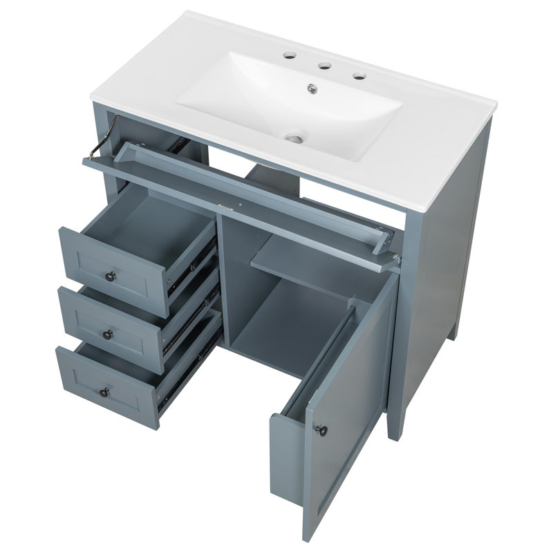 Meuble-lavabo noir 36 po avec lavabo, Bleu gris, 36", Ensemble de centre 8 po