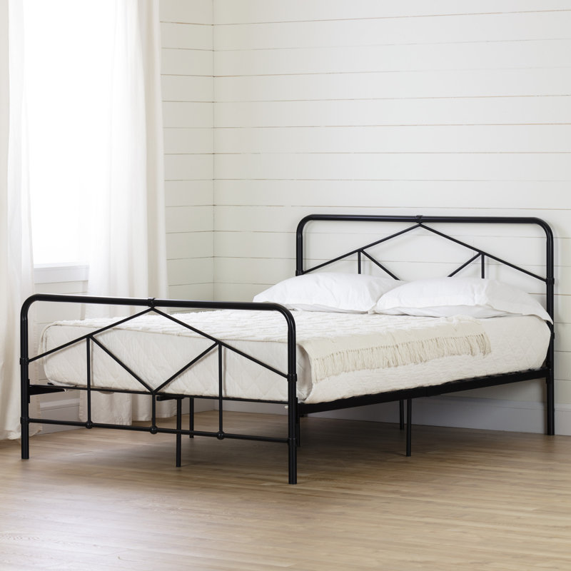 Sazena Queen Black Metal Geometric Platform Bed Frame