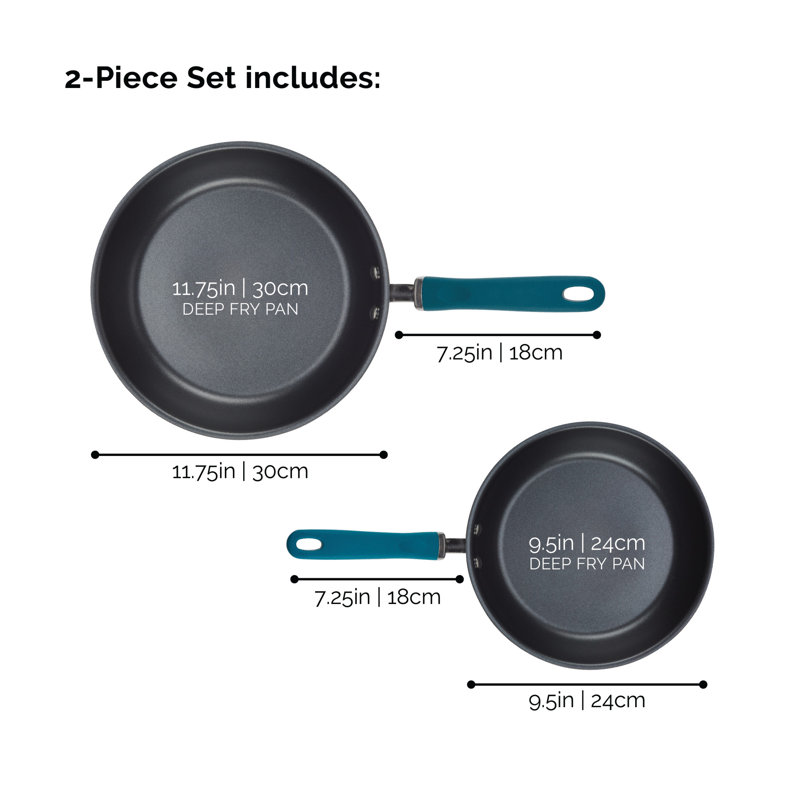 Rachael Ray Create Delicious Hard Anodized Nonstick Induction Deep Frying Pans / Skillet Set, Gray/Teal