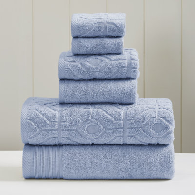 Modern Threads 6 Piece Set, 2 Bath Towels, 2 Hand Towels, 2 Washcloths, Diamond Gate Jacquard/Solid Towel Set