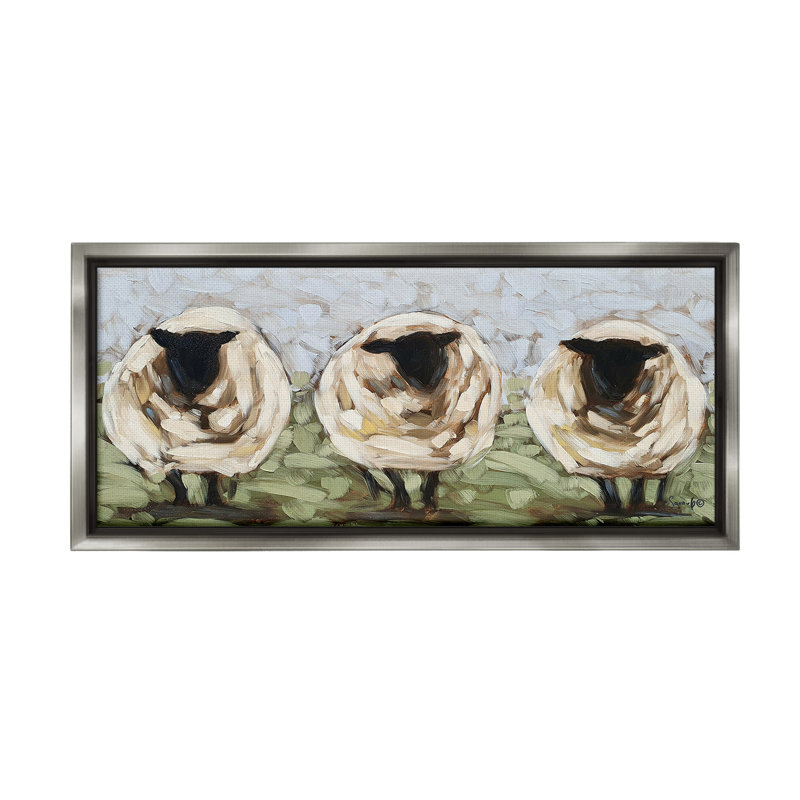 «Abstract Sheep Trio Floater Frame» par Stellar Design Studio sur toile, H 14 po x l 31 po, Cadre flottant gris lustré
