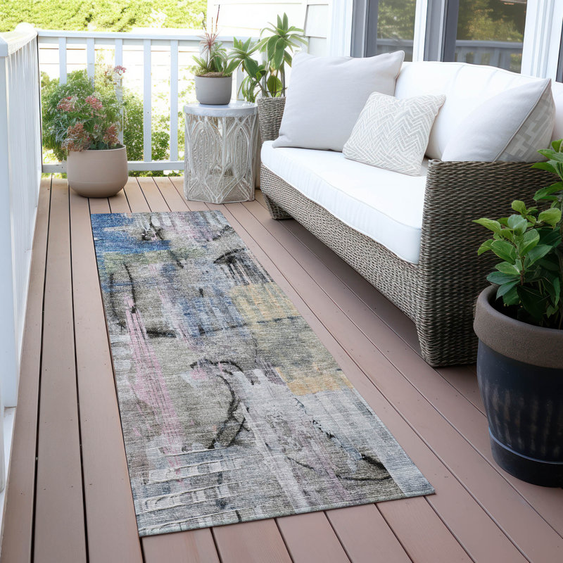 Machine Washable Indoor/Outdoor Xhevrie Blue Rug, Runner 2'3" x 7'6"