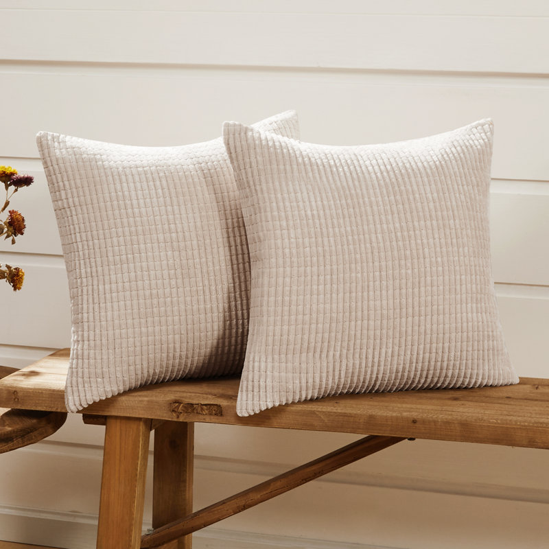 Deconov Ribbed Corduroy Square Throw Pillow Covers (Set of 2), 16" x 16", Beige