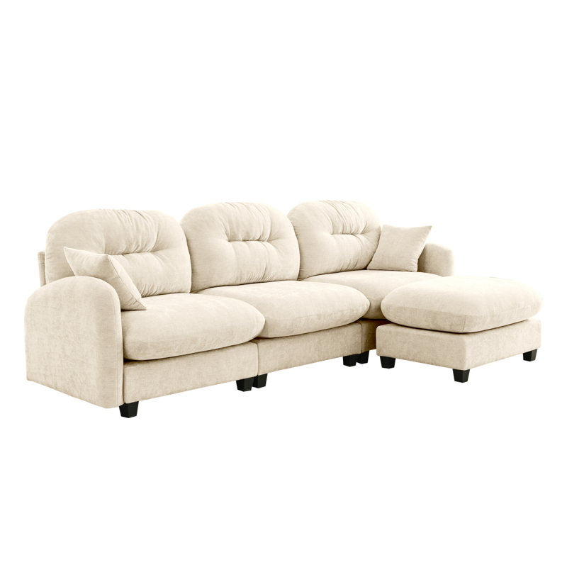 Modular Sectional L Shaped Couch With Ottoman, Premium Chenille Fabric,Tufted Cushion Backrest Design,Ergonomic Design Easy Install,Fits Bedrooms, Living Rooms Reading Nooks,Beige