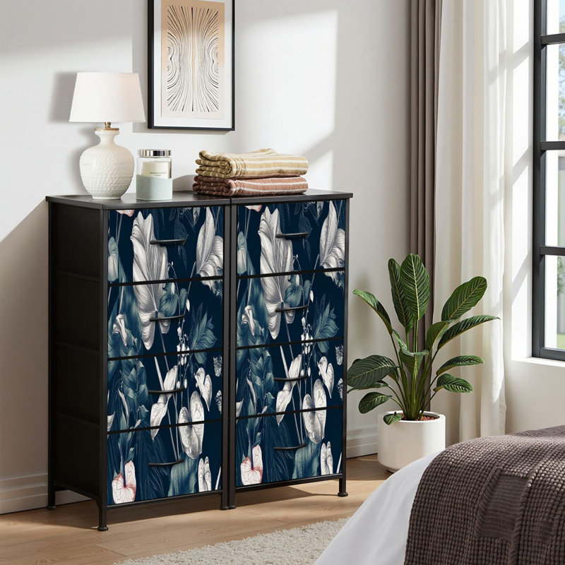 Commode pour commode de chambre à coucher pour placard à fleurs sans couture fleurs d'anthurium à feuilles bleues Commodes et commodes en tissu bleu foncé