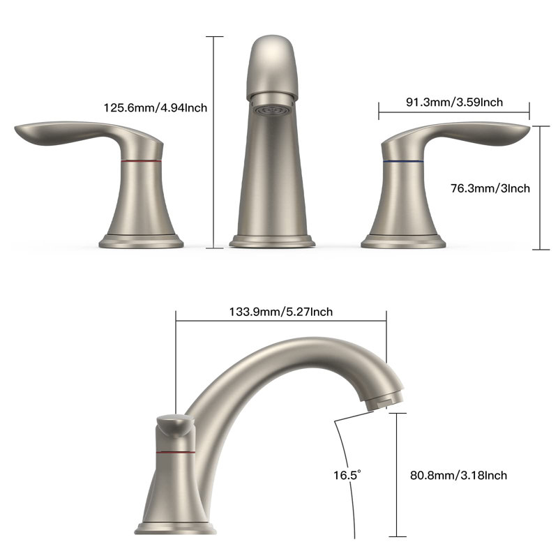 Robinet pour salle de bain, 2 poignées, 3 trous, fixation sur le comptoir, nickel brossé