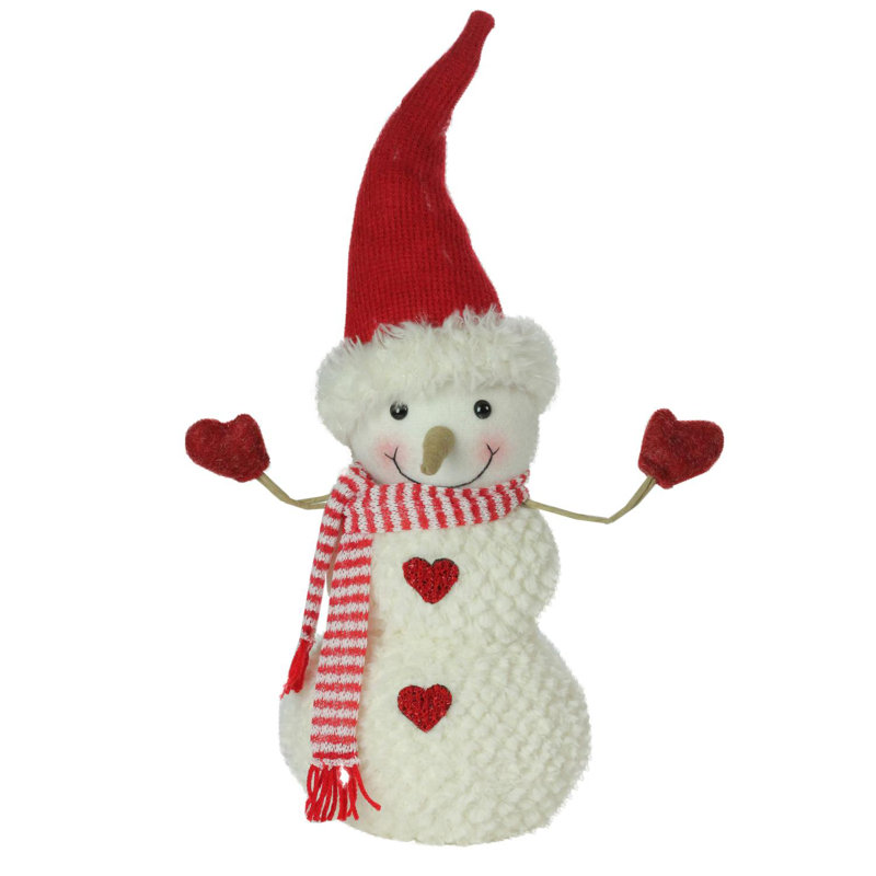 Décoration de Noël 15 po bonhomme de neige moelleux blanc et rouge avec boutons rouges