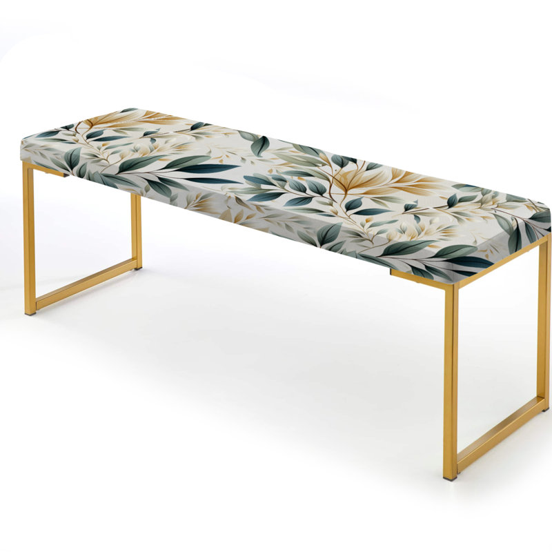 Neutral Leaves - Plants Upholstered Gold Bench
