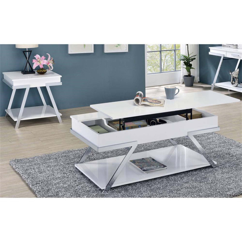 Table de canapé contemporaine avec cadre chromé à finition ultrabrillante avec rangement, parfaite pour les salons modernes