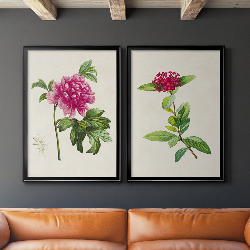«Pretty Pink Botanicals I», ensemble de 2 reproductions d'art sur toile encadrées, Noir, H 36,5 po x l 53 po x P 1,25 po