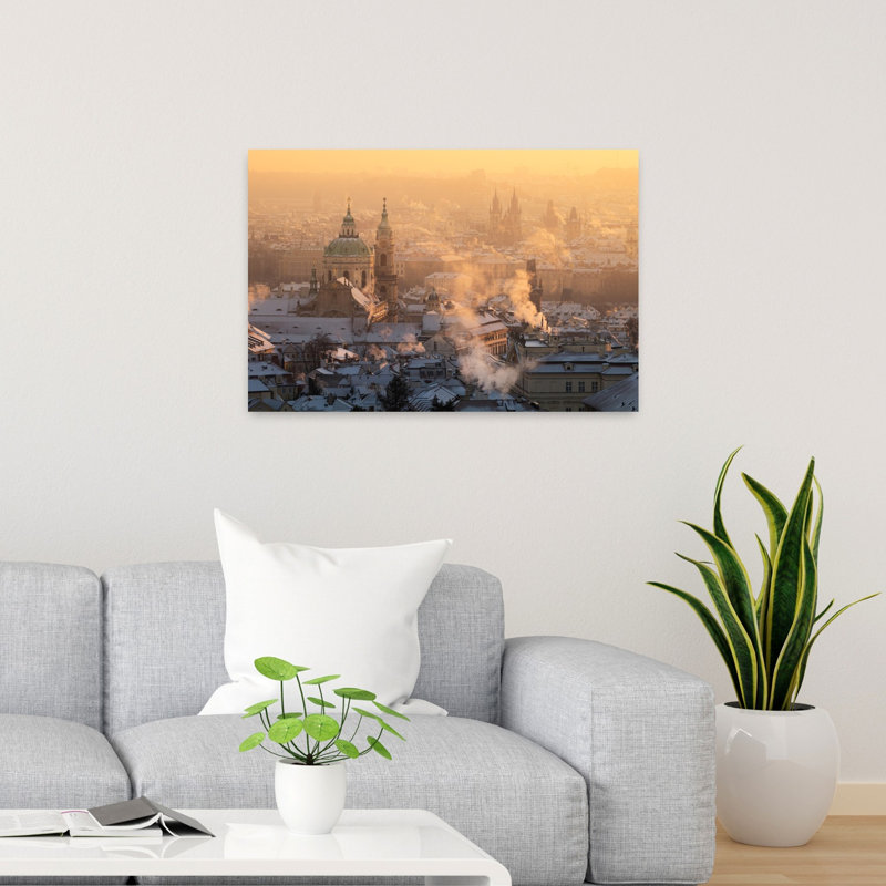 Golden Prague Winter Morning Abstract Contemporary Architecture City Wall Art Print 1 Piece Wrapped Canvas Wall Art