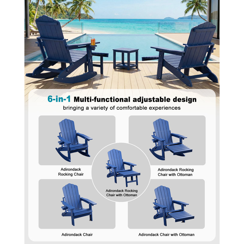 Chaise Adirondack en PEHD pliante et ajustable avec repose-pieds, Bleu, 2