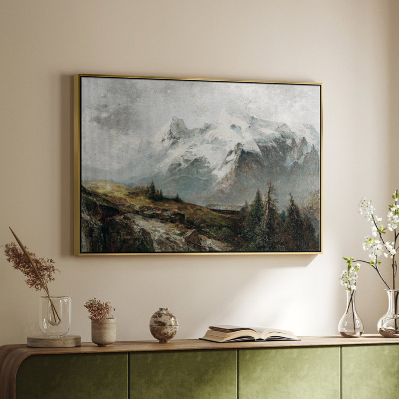 Paysage rétro - Toile tendue avec châssis, H 25 po x l 37 po x P 2 po, Toile avec cadre flottant or