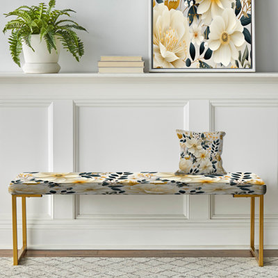 Banc floral rembourré or