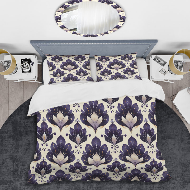 Ensemble de housse de couette moderne mauve beige damassé Elegance IV, Housse de couette pour grand lit et 2 taies décor