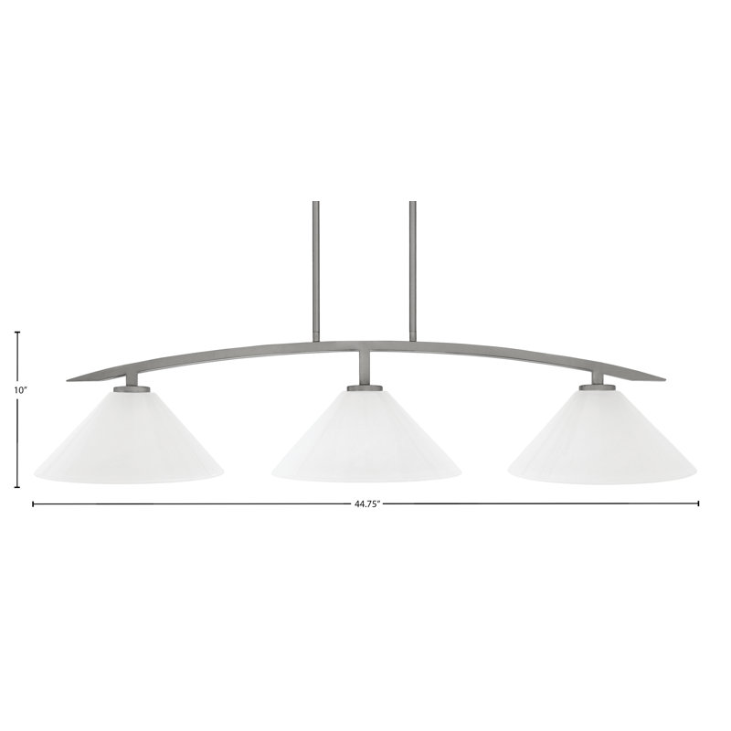 Luminaire pour îlot de cuisine 3 lumières kurve au fini graphite avec verre de 12 po, Blanc