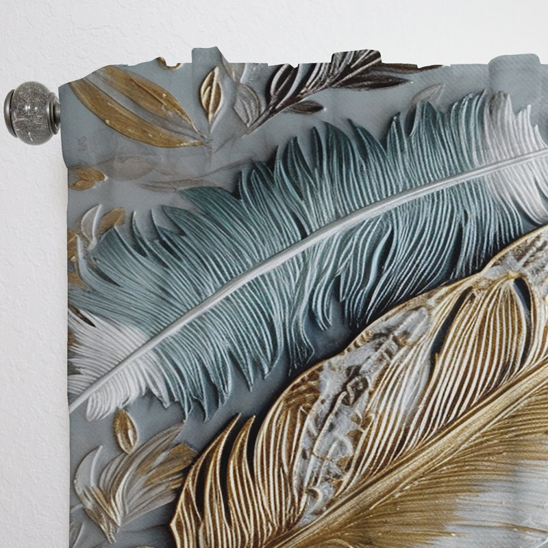 Gold Gilded Feathers V - Modern Curtain - Velvet Room Darkening - 1 panel, 52" W x 95" L