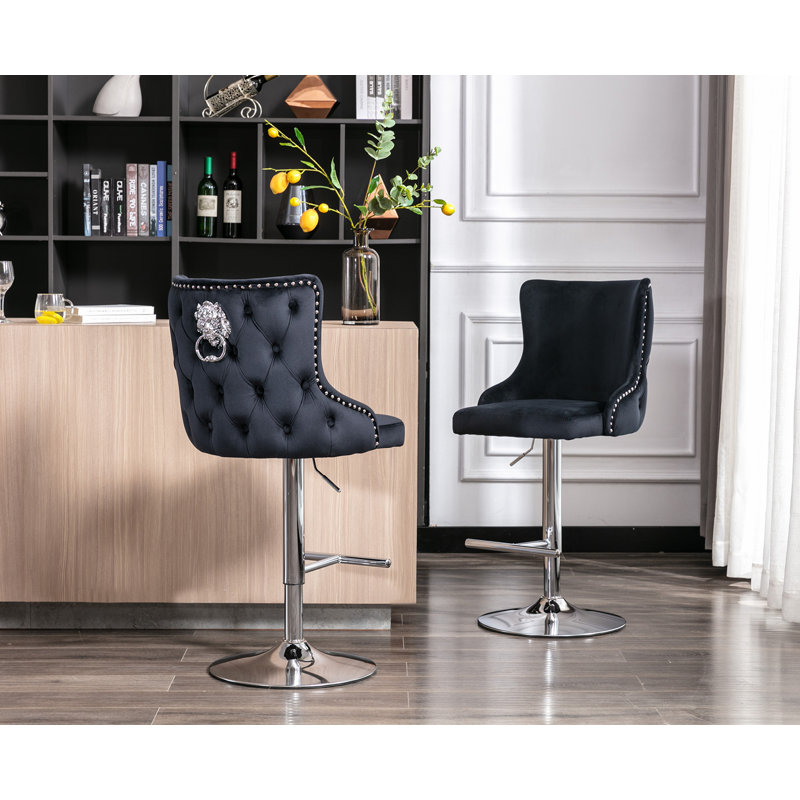 Glazer Swivel Upholstered Adjustable Height Bar Stool, Black
