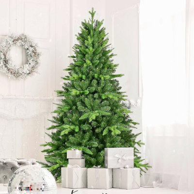 Arbre de Noël illuminé 5 pi avec 250 lumières à DEL blanc chaud, arbre à charnières réaliste en PE + PVC avec support en métal, 850 extrémités, arbre de Noël artificiel pour la décoration des Fêtes