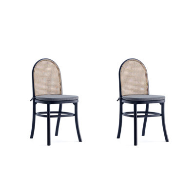 Paragon 1.0 Cane Back Wood Upholstered Dining Chair In Black And Gray - Set Of 2
