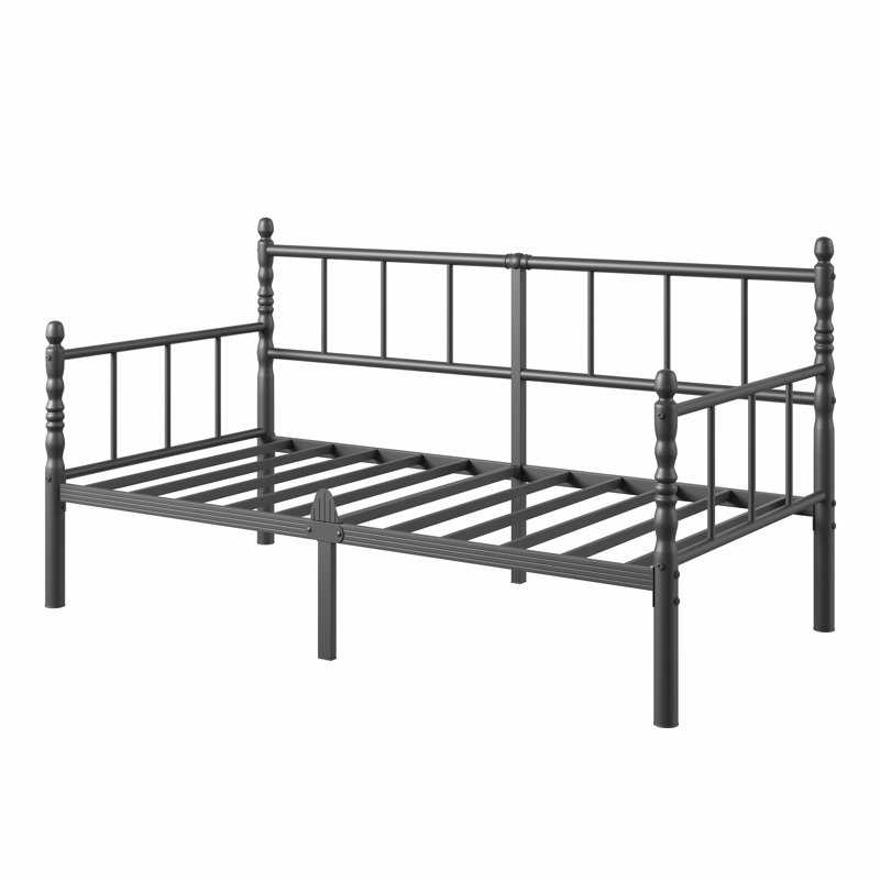 14" Sturdy Metal Day Bed With Steel Slat Support, Twin Sofabed，Black, Black