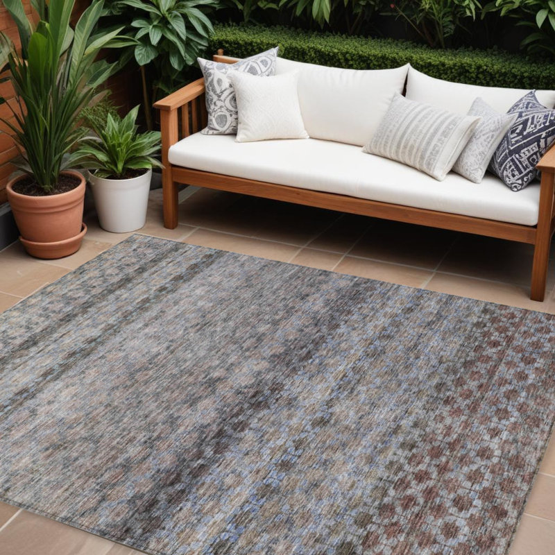 Tapis intérieur lavable rayé 9 pi x 12 pi brun noir et rouge brique