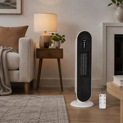Chauffage d'appoint en céramique tour pour l'intérieur, avec thermostat réglable, minuterie 24 h et télécommande, protection contre le basculement et la surchauffe pour la maison