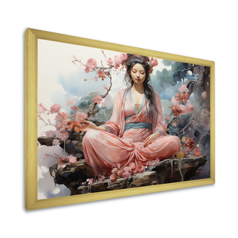 «China Art Goddess of Budha», reproduction d'art, H 12 po x l 20 po x P 1 po, Encadrement doré