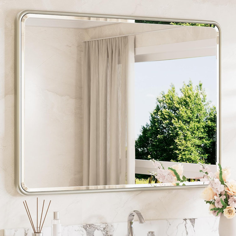 Miroir en nickel brossé brossé pour mur en verre trempé biseauté à bords biseautés 40 x 30, H 30 po x l 40 po