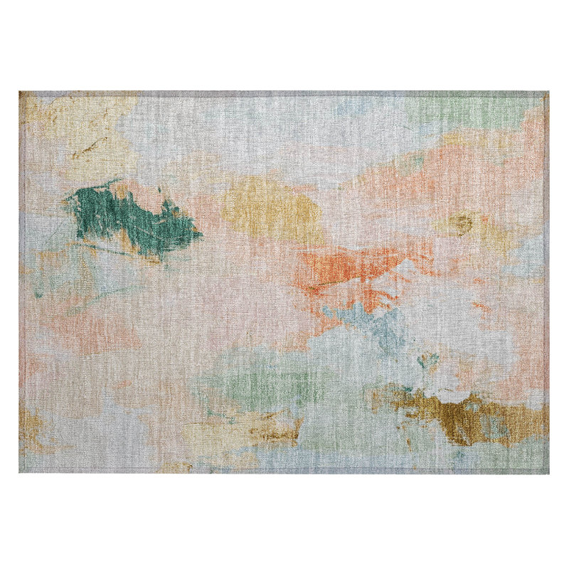 Machine Washable Indoor/Outdoor Xhevrie Peach Rug, Rectangle 1'8" x 2'6"