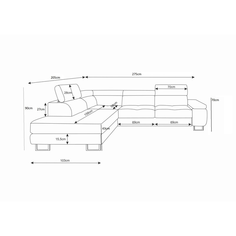 Carmino 3 Seater Corner Sofa 
