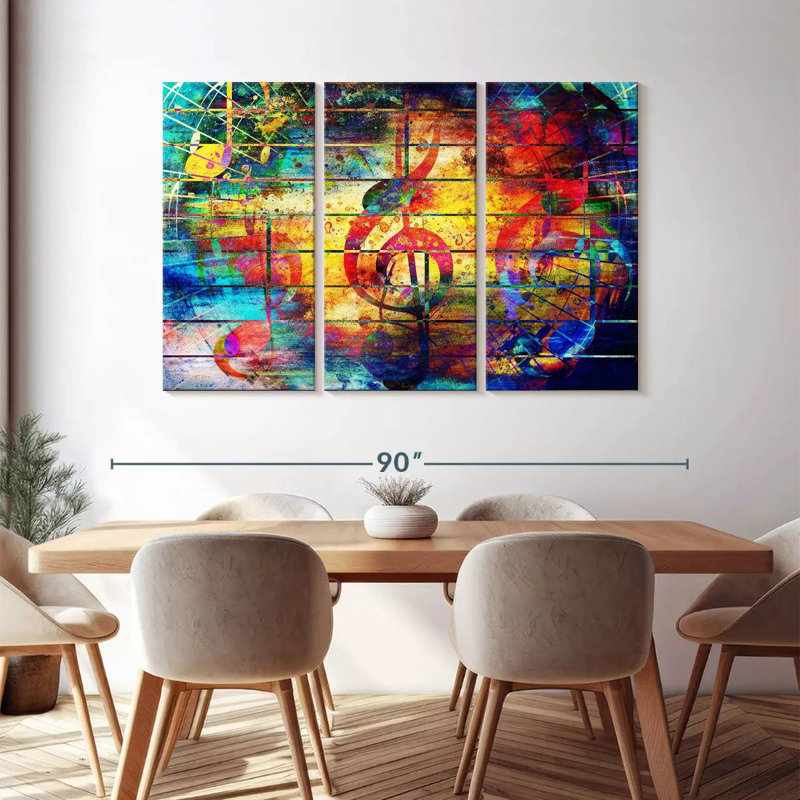 Ensemble de musique abstraite sur toile 3 pièces, H 48 po x l 74 po x P 1,25 po