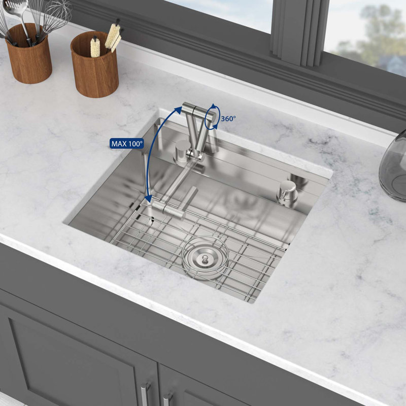 Évier de cuisine encastrable 21 po avec robinet pliant et planche à découper - Évier de préparation de bar 21 po x 19 po en acier inoxydable