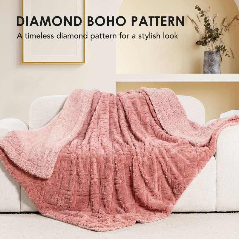 Jeté lesté jacquard Boho - Doux Sherpa, L 50 po x L 60 po, Rose poudreux