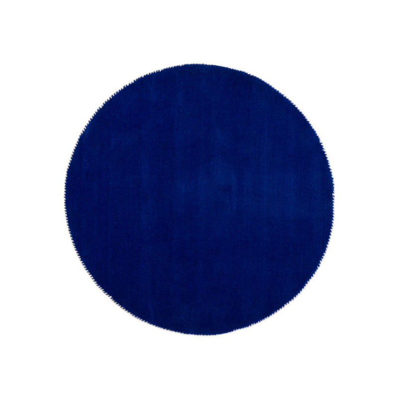 Solid Colour Wool Hand Woven Area Rug, Around 120cm, Blue / White / Grey