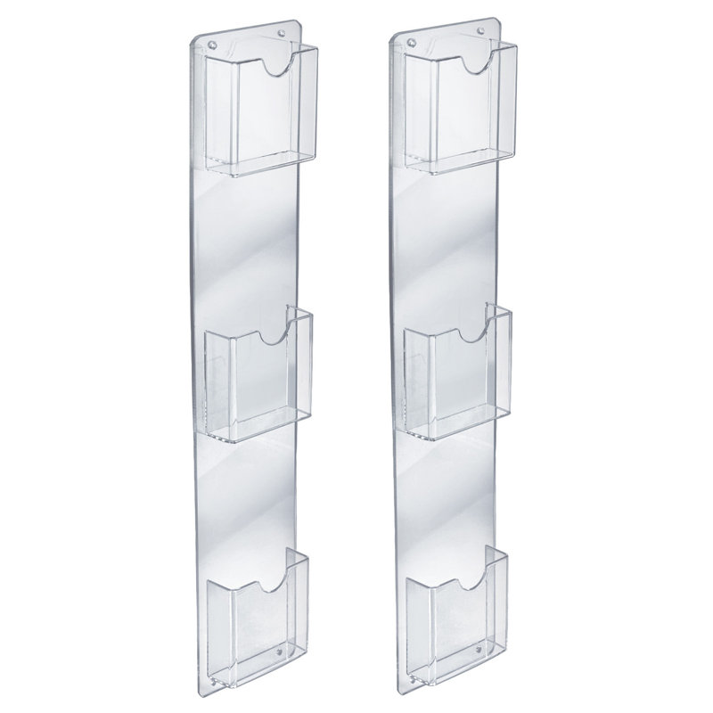 Porte-dépliant mural à trois poches verticales. Dimensions intérieures: l 4,125 po, paquet de 2