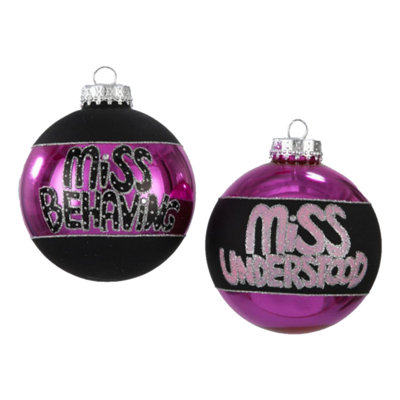 Boules de Noël en verre brillant mauve et noir 4 carats 3,25 po (80 mm)