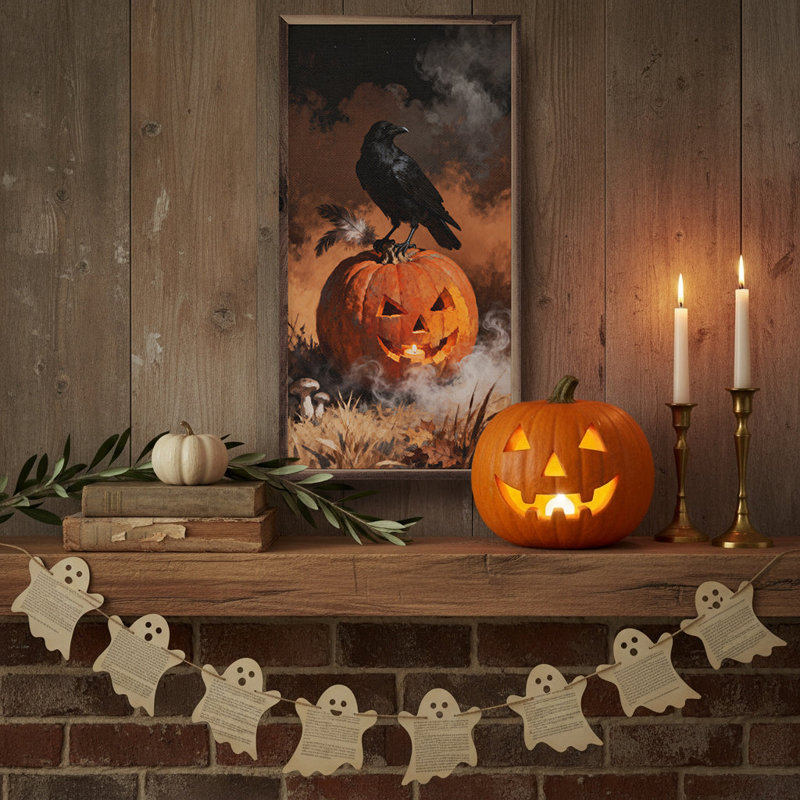 Crow On Pumpkin, H 40 po x l 20 po