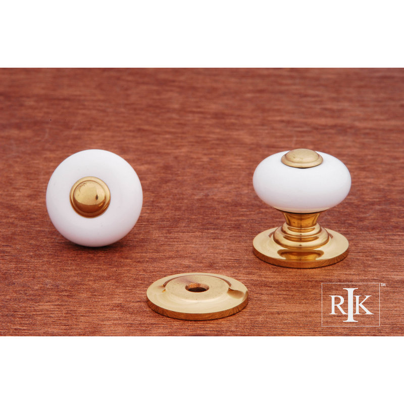 CK Series Diameter Mushroom Knob, White / Polished Brass, 1" H x 1" W x 1.13" D